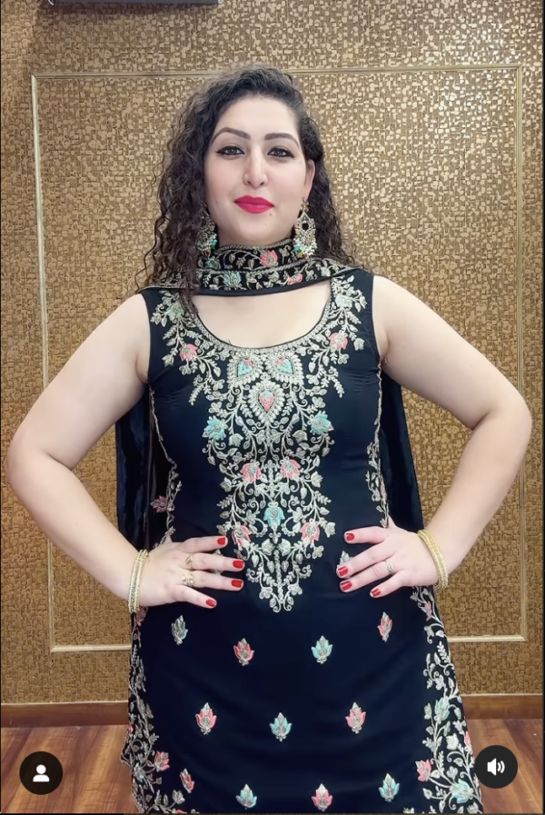Sea Black Suit Heavy embroidered A-line Side Slit Pakistani Suit - Image 3